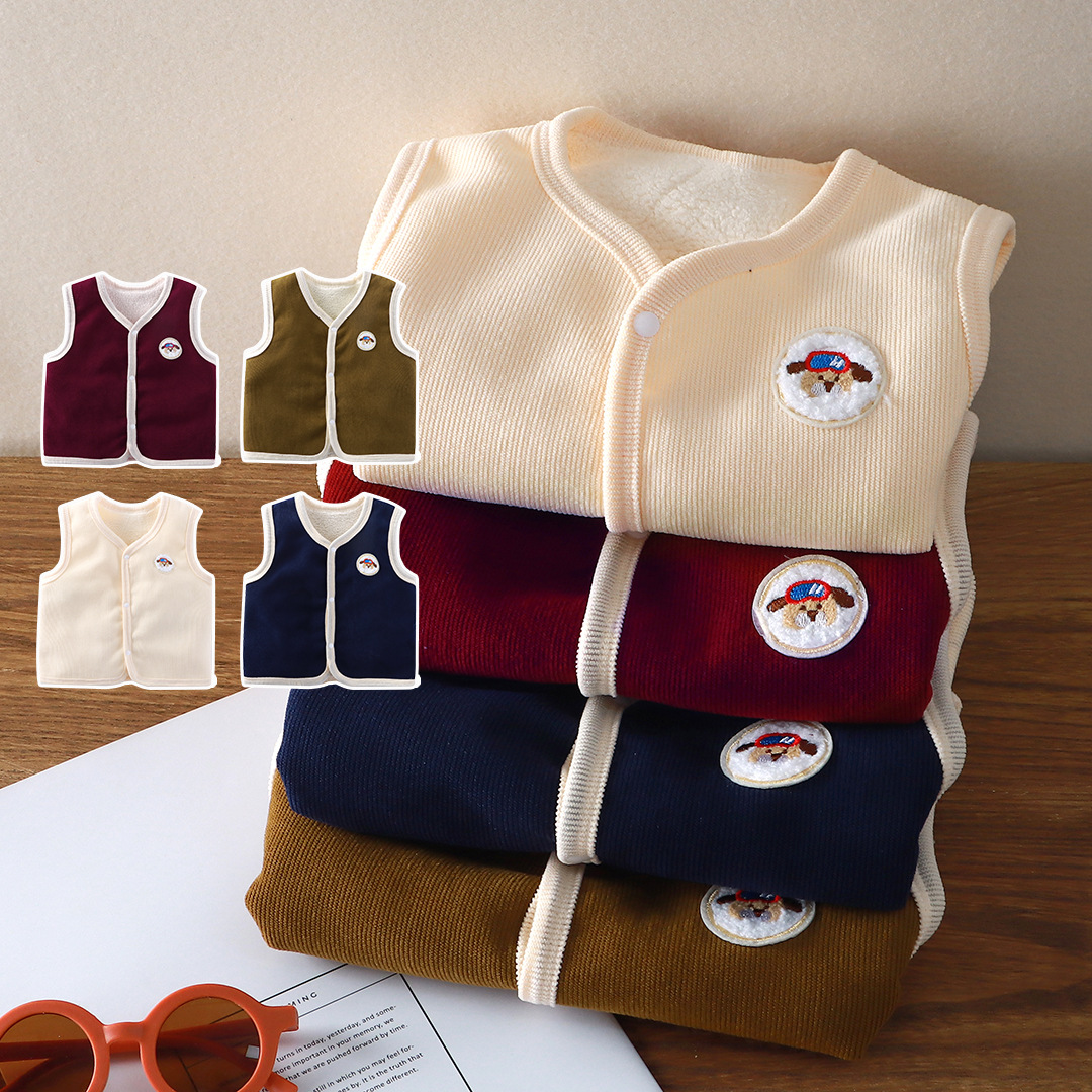 Knit Cardigan Infant - Double Layered Plush Thickened Children Vest